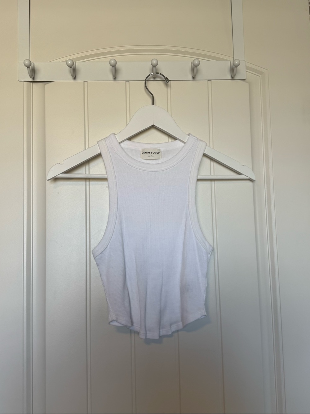 Denim Forum White Ribbed Cropped Tank